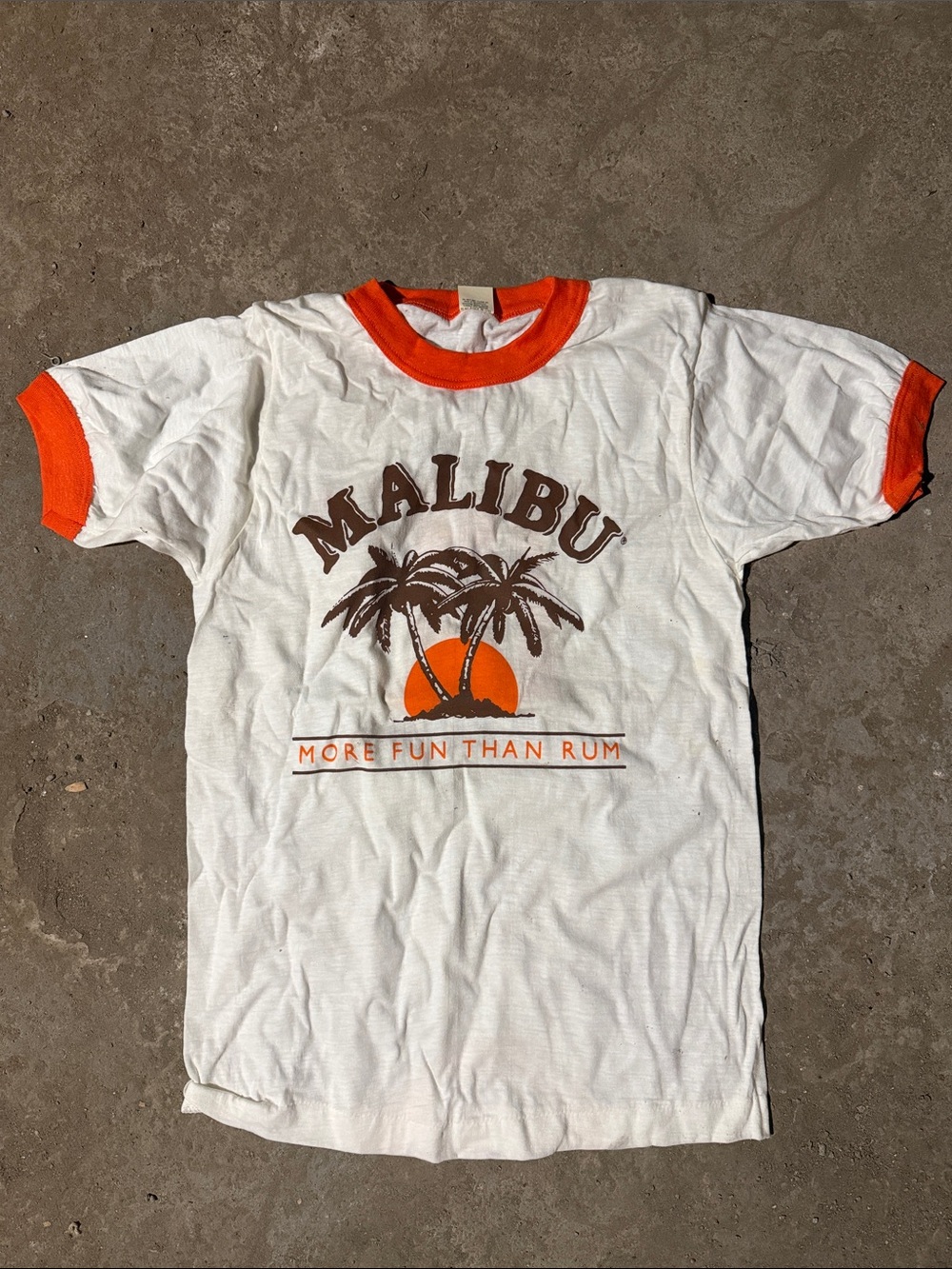 Malibu White and Orange Palm Graphic Ringer Tee- Never worn